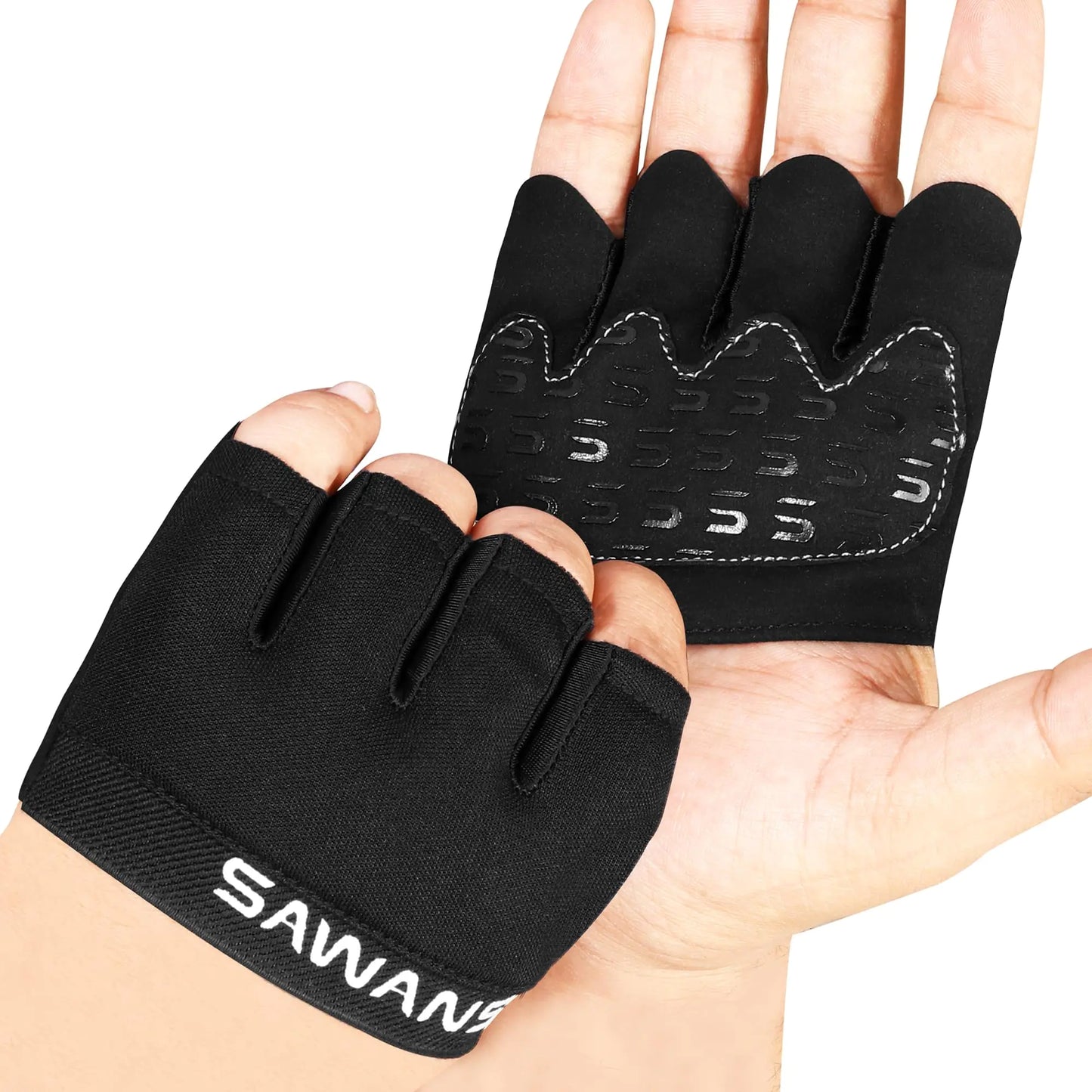 SAWANS Nonslip Workout Gloves for Men Weights Calluses Cushion Grip Exercise Gym Gloves for Women Finger Protectors Half Finger Glove Pole Guantes Fitness Yoga Lady Gym Gloves (Black X-Large)