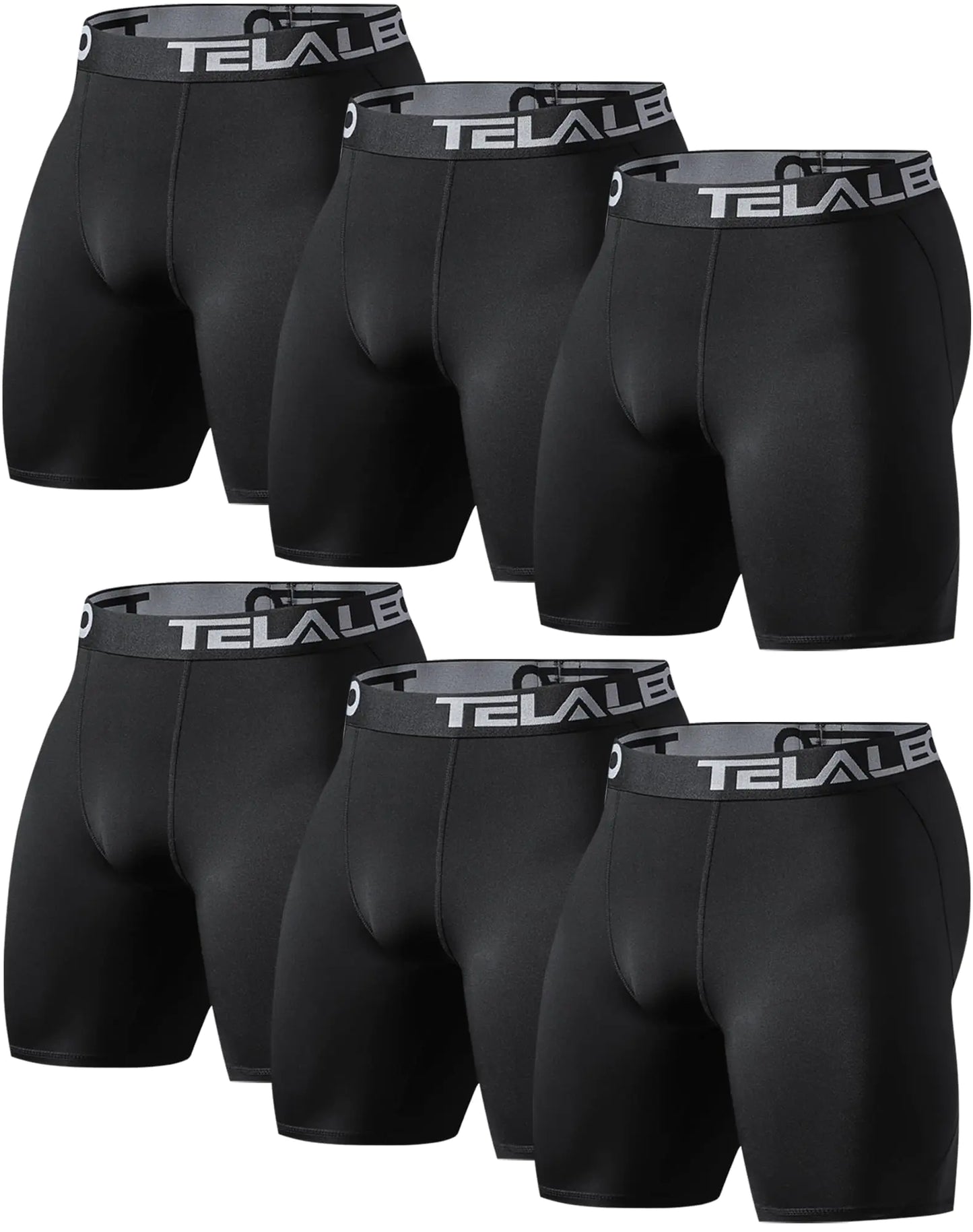 TELALEO 5/6 Pack Compression Shorts Men Spandex Sport Shorts Athletic Workout Running Performance Baselayer Underwear Black(6pcs) Small